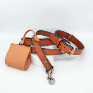 Collare per cani in pelle nabuk celeste