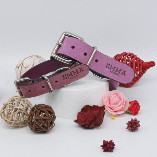 Collare per cani in pelle nabuk fucsia