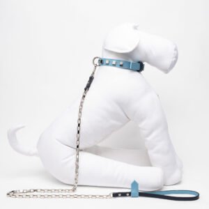 guinzaglio in pelle blu e azzurro con catena