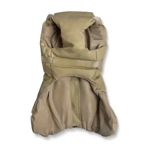 cappotto invernale senza maniche di colore cafè latte