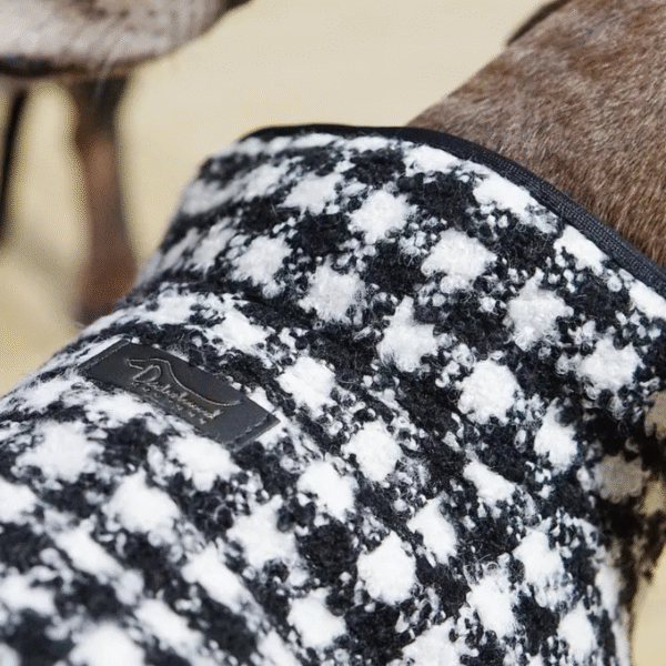 Cappotto per cane bassotto con quadroni in bianco e nero