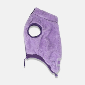 Gilet per cani in pile sherpa lilla con zip resistente e morbido.
