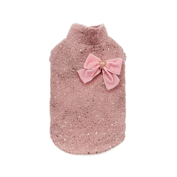 Maglioncino per cani bouclé Melissa con paillettes e fiocco velluto.