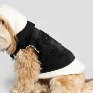 Giacca in denim per cani nero con interno sherpa