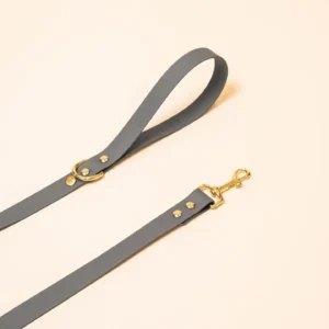 Guinzaglio per cani impermeabile grigio acciaio L'Aventurier con hardware oro.