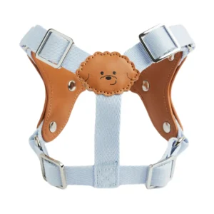 Pettorina cane eco-pelle KUSAKA colore Azzurro Cielo con dettagli in metallo argento