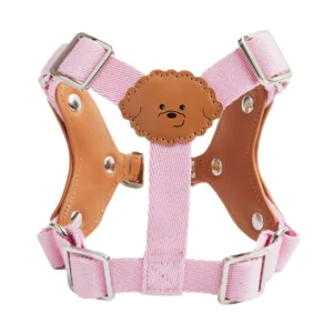 Pettorina cane eco-pelle KUSAKA Taffy Pink rosa con dettagli in argento.