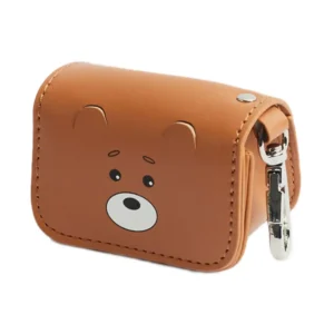 Portasacchetti per cani a forma di orsetto Teddy Brown in eco-pelle marrone con gancio in metallo